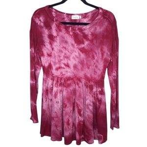 Baea Women's Top Medium Pink Tie Dye Long Sleeve Peplum